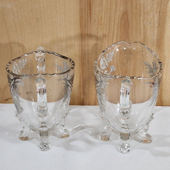 Viking Glass Silver City Flanders Creamer and Sugar 4 toed poppy silver overlay - Picture 5 of 12